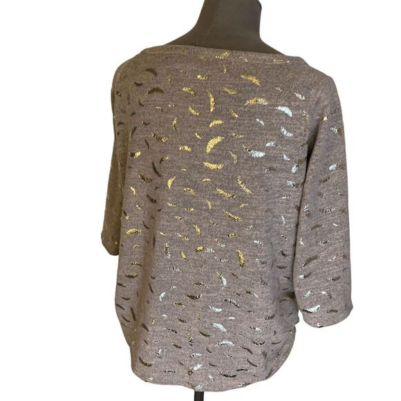 SjS Women's size 2X heather peach gray 3/4 sleeve Metallic gold leaf Sweater - Picture 9 of 10